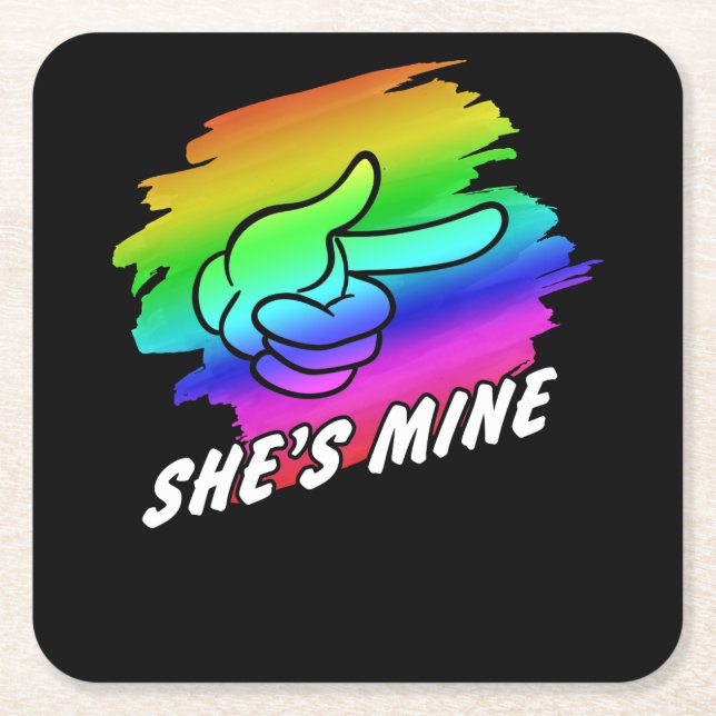 Posavasos Cuadrado De Papel Pareja lesbiana Im Hers Shes Mine LGBT Matchings (Anverso)