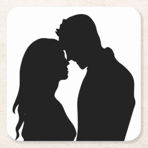 POSAVASOS CUADRADO DE PAPEL PAREJA ROMÁNTICA SILHOUETTE