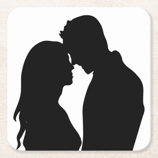 POSAVASOS CUADRADO DE PAPEL PAREJA ROMÁNTICA SILHOUETTE (Anverso)