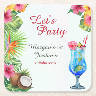 Posavasos Cuadrado De Papel Parejas Tropicales de Verano Amigo Cumpleaños Conj