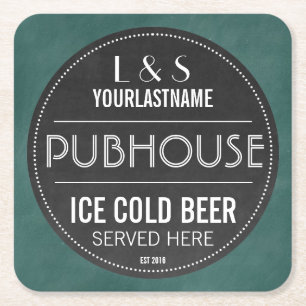 Posavasos Cuadrado De Papel Pares personalizados Rótulo Pubhouse de la pizarra