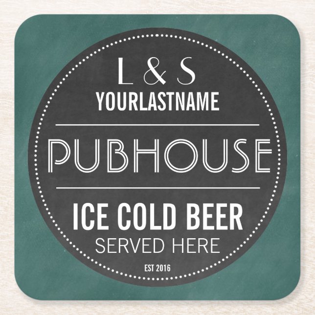 Posavasos Cuadrado De Papel Pares personalizados Rótulo Pubhouse de la pizarra (Anverso)