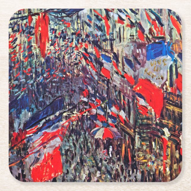 Posavasos Cuadrado De Papel París en el Día Nacional, Claude Monet (Anverso)