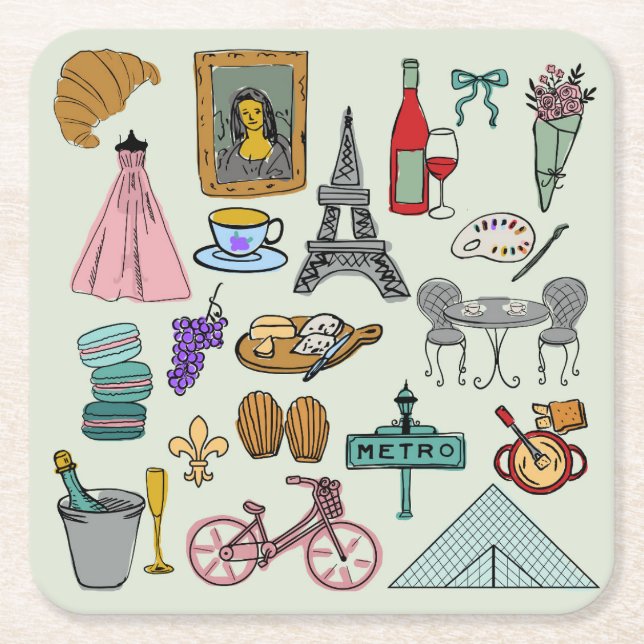 Posavasos Cuadrado De Papel París romántico (Anverso)