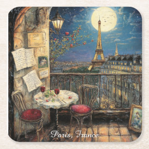 Posavasos Cuadrado De Papel París romántico Francia Ilustración Torre Eiffel