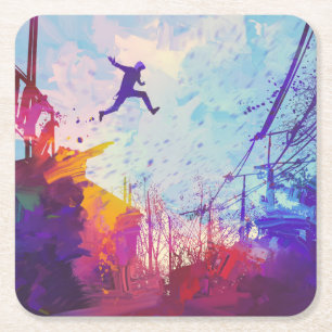 Posavasos Cuadrado De Papel Parkour Urban Free Running Freestyling Moderno Art
