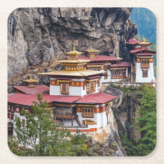 Posavasos Cuadrado De Papel Paro Taktsang: El monasterio nido del tigre - Butá (Anverso)