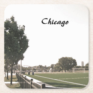 Posavasos Cuadrado De Papel Parque de Chicago en tonos sepia