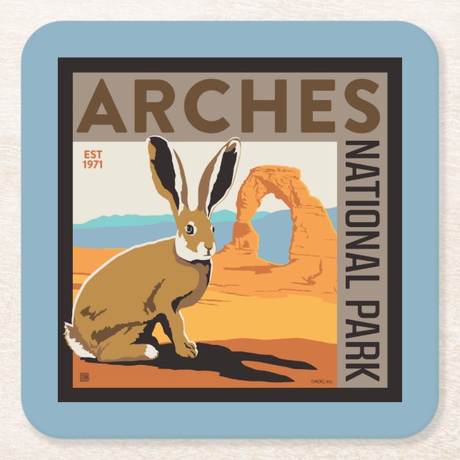 Posavasos Cuadrado De Papel Parque nacional Arches, Utah | Jackrabbit (Anverso)