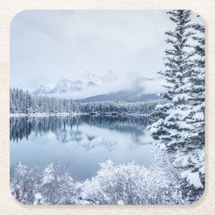 Posavasos Cuadrado De Papel Parque nacional de Banff en invierno