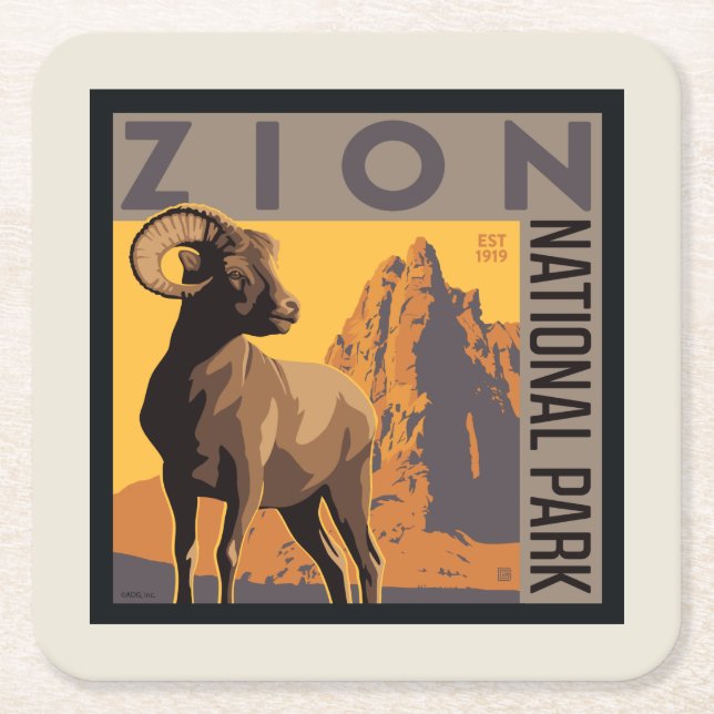 Posavasos Cuadrado De Papel Parque nacional de Zion | Ram (Anverso)