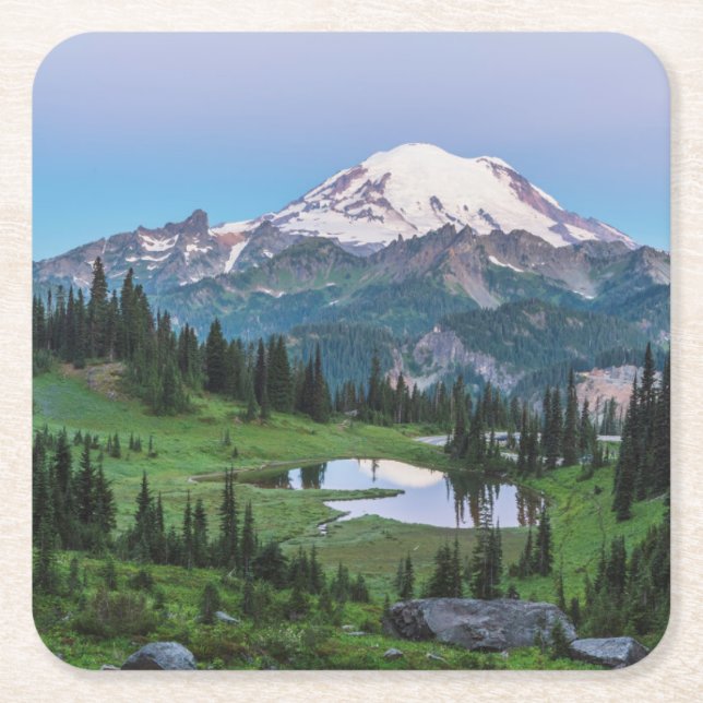 Posavasos Cuadrado De Papel Parque nacional del Monte Rainier (Anverso)