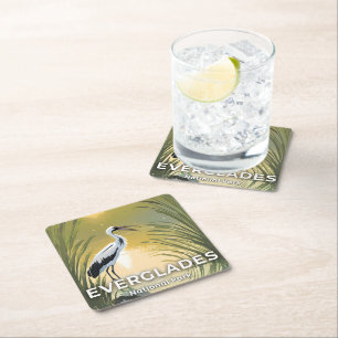 Posavasos Cuadrado De Papel Parque Nacional Everglades   Cigüeña Acuarela