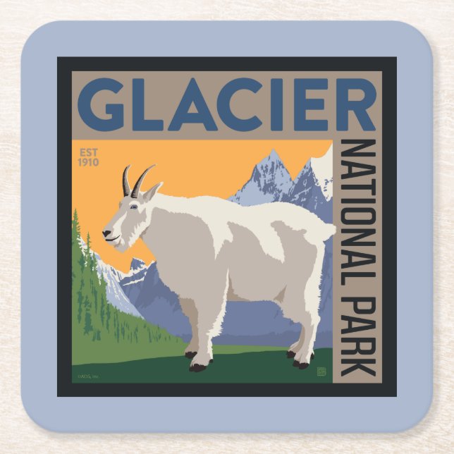 Posavasos Cuadrado De Papel Parque nacional Glaciar | Cabra (Anverso)