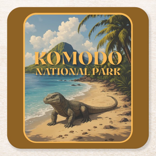 Posavasos Cuadrado De Papel Parque nacional Komodo Indonesia (Anverso)