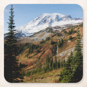 Posavasos Cuadrado De Papel Parque Nacional Mount Rainier, otoño