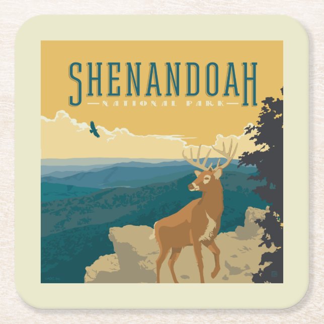 Posavasos Cuadrado De Papel Parque nacional Shenandoah | Deer (Anverso)