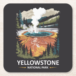 Posavasos Cuadrado De Papel Parque nacional Yellowstone Primavera caliente