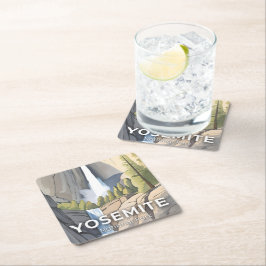Posavasos Cuadrado De Papel Parque Nacional Yosemite | Acuarela de Viaje