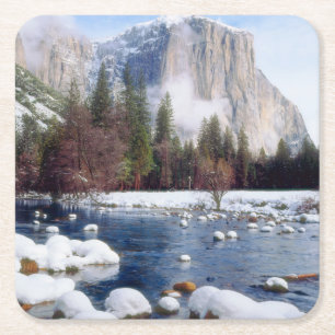 Posavasos Cuadrado De Papel Parque Nacional Yosemite en invierno