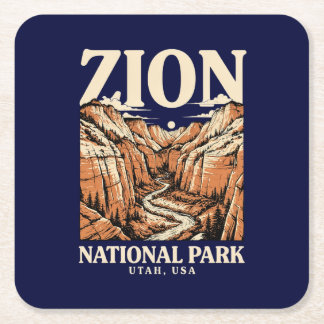 Posavasos Cuadrado De Papel Parque Nacional Zion Acantilados Rojos