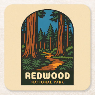 Posavasos Cuadrado De Papel Parque Natural Redwood Viaje Retro Vintage Natural