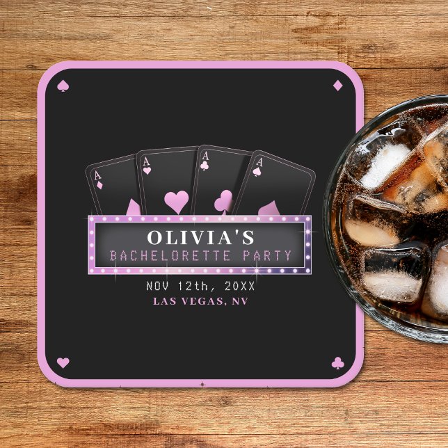 Posavasos Cuadrado De Papel Partido de Bachelor Negro y Rosa de Poker Aces (Poker Aces Pink & Black Bachelorette Party Square Paper Coaster
)
