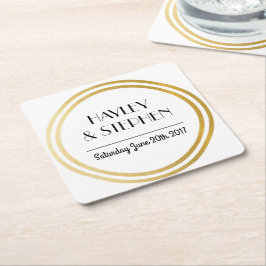 Posavasos Cuadrado De Papel Partido de Boda Círculo de Oro Blanco Art Deco