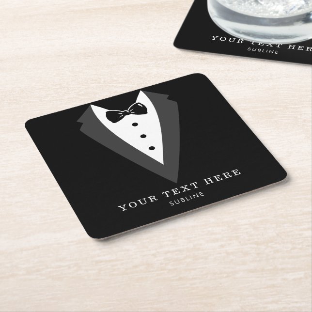 Posavasos Cuadrado De Papel Partido de Bodas de los Groomsmen de Tuxedo Negro (En perspectiva)