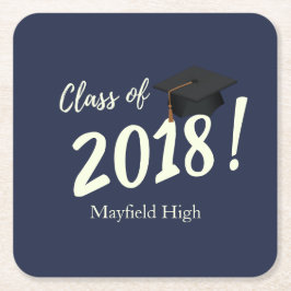 Posavasos Cuadrado De Papel Partido de Graduación Azul de la Marina Náutica