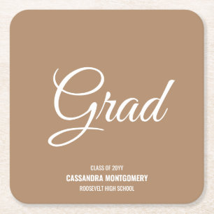 Posavasos Cuadrado De Papel Partido de Graduación Moderna Boho Tan