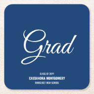 Posavasos Cuadrado De Papel Partido de Graduación Moderna Marina Azul