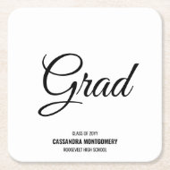 Posavasos Cuadrado De Papel Partido de Graduación Moderna Negra y Blanca