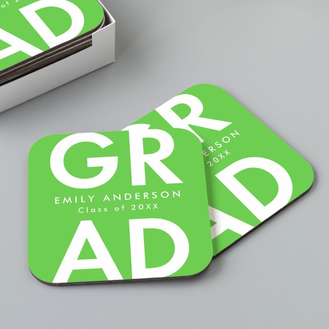 Posavasos Cuadrado De Papel Partido de Graduación Verde en negrita (Subido por el creador)