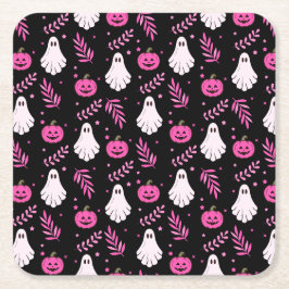 Posavasos Cuadrado De Papel Partido de Halloween Blanco Blanco Negro y Rosa