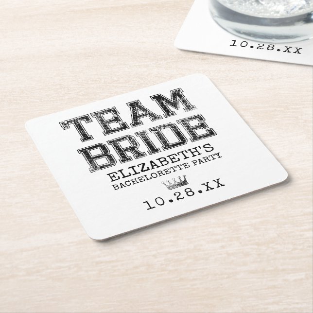 Posavasos Cuadrado De Papel Partido de la bachillerato de la novia del equipo  (En perspectiva)