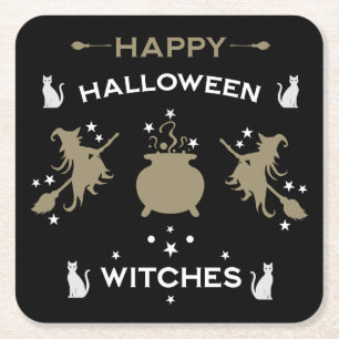 Posavasos Cuadrado De Papel Partido Halloween de Brujas Adultas