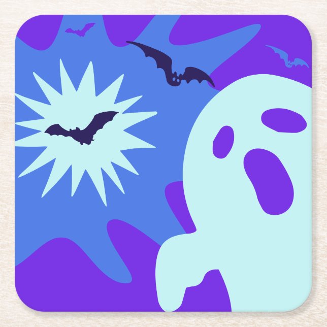 Posavasos Cuadrado De Papel Partido Halloween Retro Spooktacular (Anverso)