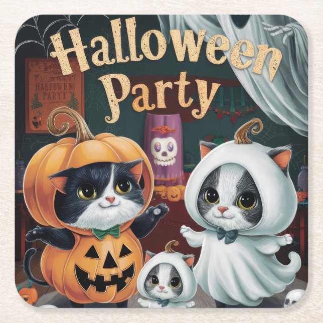 Posavasos Cuadrado De Papel Partido Halloween Spooktacular (Anverso)
