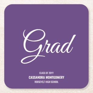 Posavasos Cuadrado De Papel Partido Purple Moderno de Graduación