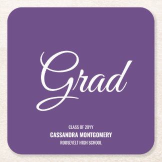 Posavasos Cuadrado De Papel Partido Purple Moderno de Graduación