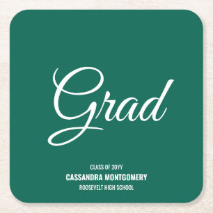 Posavasos Cuadrado De Papel Partido Verde Moderno de Graduación