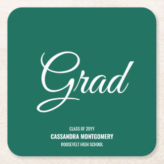 Posavasos Cuadrado De Papel Partido Verde Moderno de Graduación