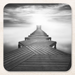 Posavasos Cuadrado De Papel Pasarela de madera sobre el mar