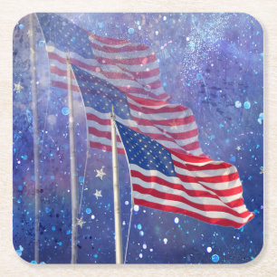 Posavasos Cuadrado De Papel Pascua con 3 banderas y estrellas