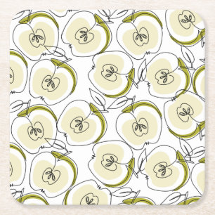 Posavasos Cuadrado De Papel Pascua con manzana dibujada.