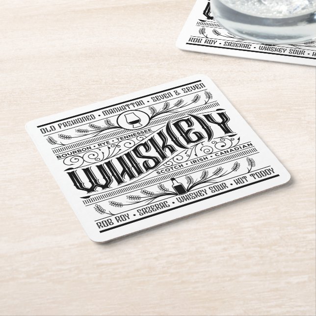 Posavasos Cuadrado De Papel Pascua de barra de papel: Whiskey / Whisky (En perspectiva)