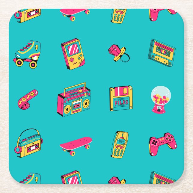 Posavasos Cuadrado De Papel Pascua de cartón - fiesta retro divertido de los a (Anverso)