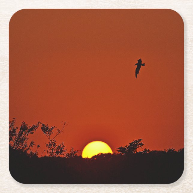 Posavasos Cuadrado De Papel Pascua de Fiesta del atardecer (Anverso)