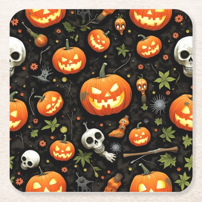 Posavasos Cuadrado De Papel Pascua de Halloween (Anverso)